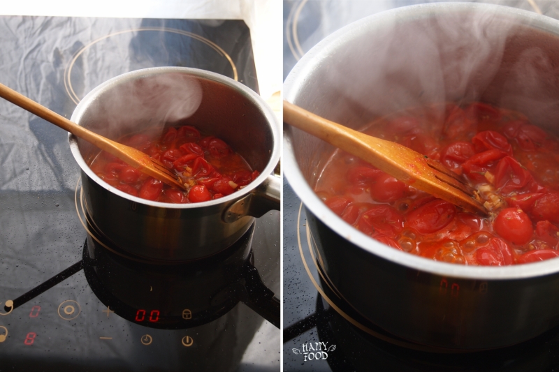 Додаємо в томати квасоля і помішувати ложкою